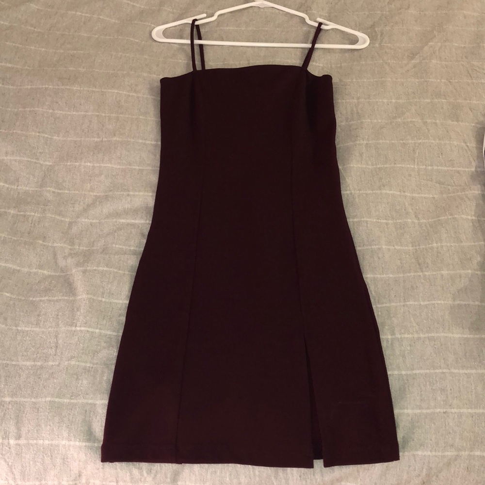 Plum colored, tight fitting date night dress